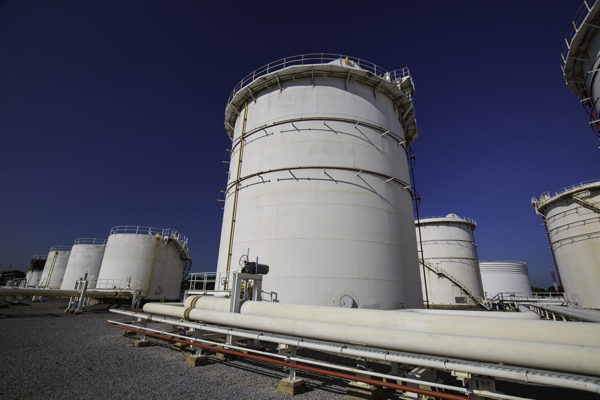 Row Large White Tanks Petrol Pipeline Oil Gas